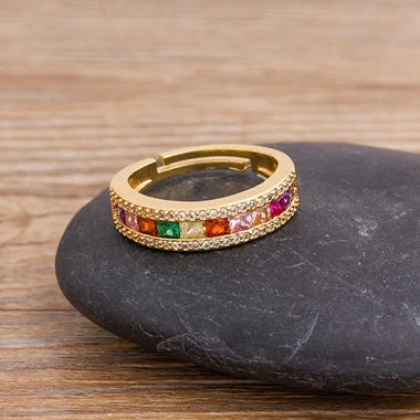 Bohemian Colorful Rainbow Cubic Zirconia Ring for Women & Men