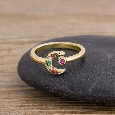 Bohemian Colorful Rainbow Cubic Zirconia Ring for Women & Men