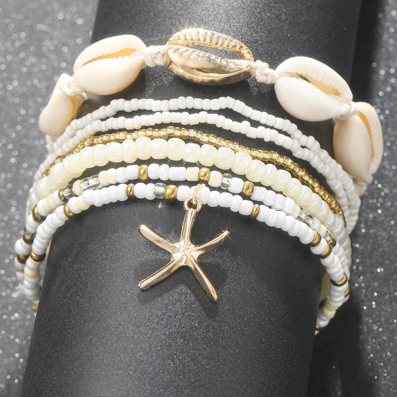 7-Piece Bohemian Starfish Shell Anklet Set