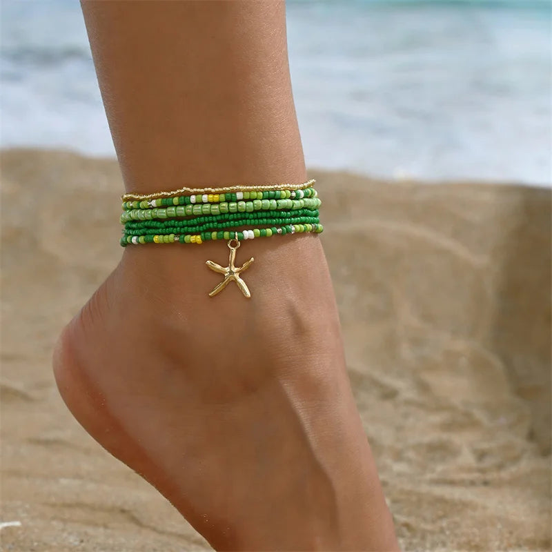 Bohemian Beaded Starfish Anklet Set
