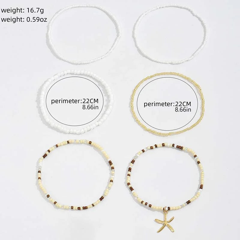 Bohemian Beaded Starfish Anklet Set