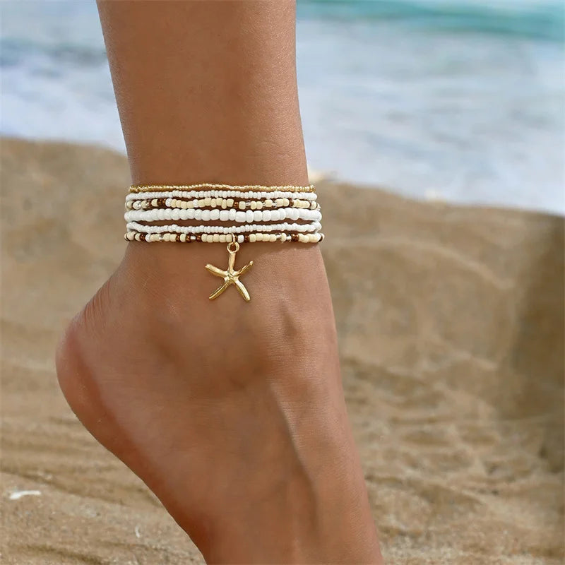Bohemian Beaded Starfish Anklet Set