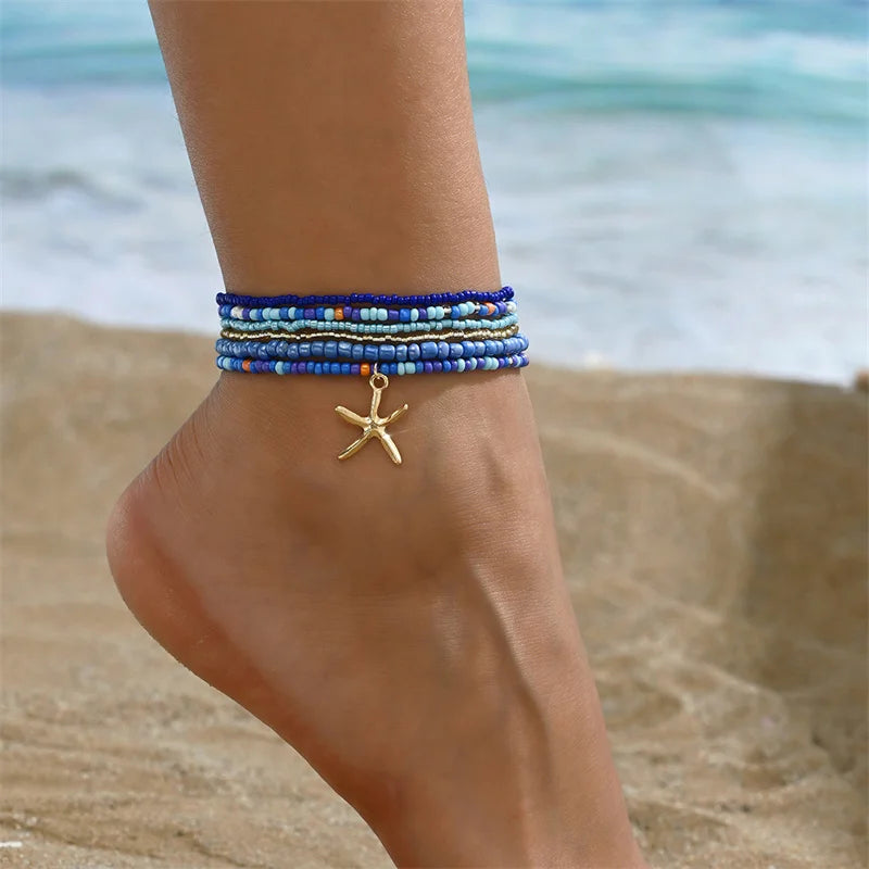 Bohemian Beaded Starfish Anklet Set