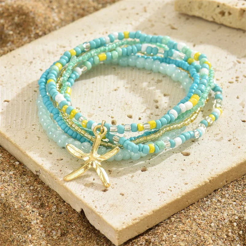 Bohemian Beaded Starfish Anklet Set