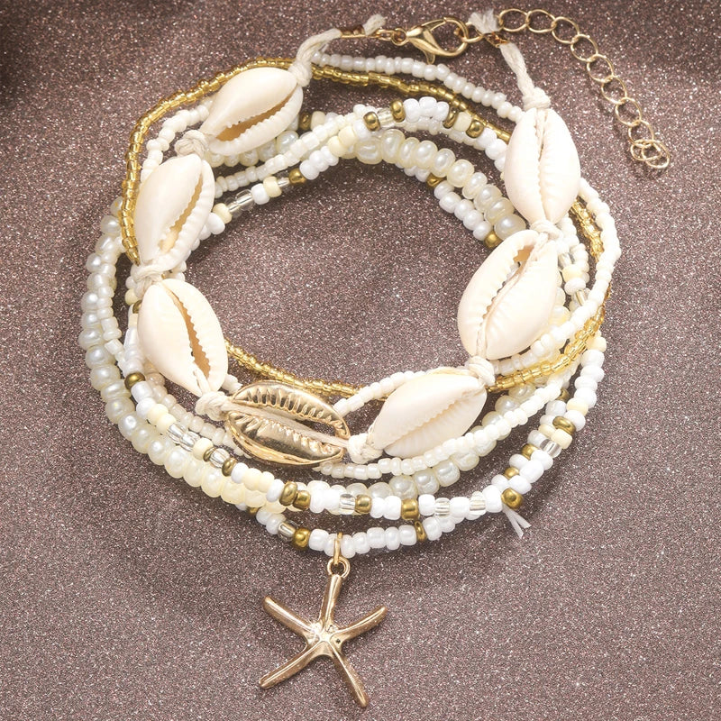 7-Piece Bohemian Starfish Shell Anklet Set