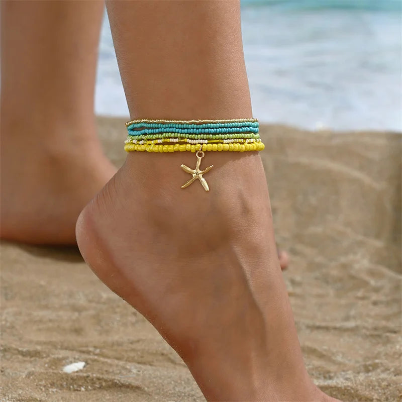 Bohemian Beaded Starfish Anklet Set