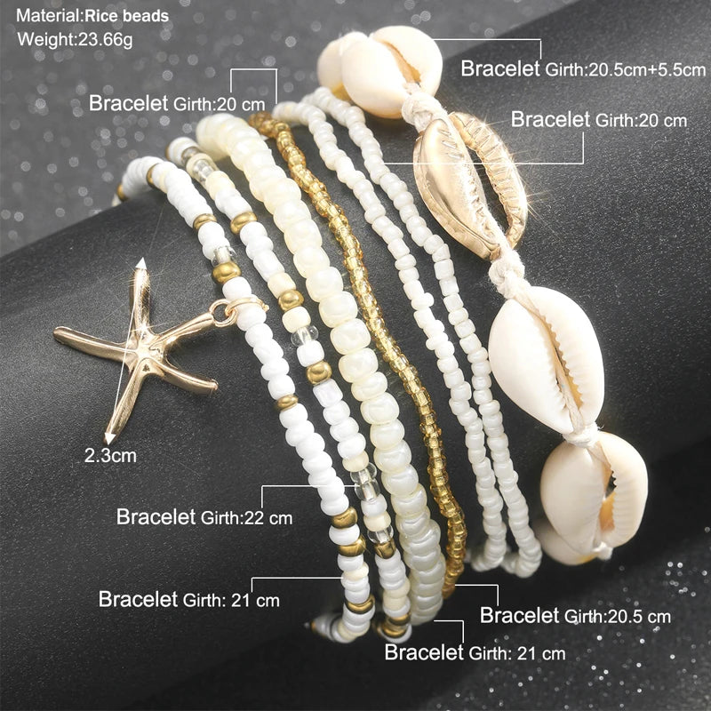 7-Piece Bohemian Starfish Shell Anklet Set