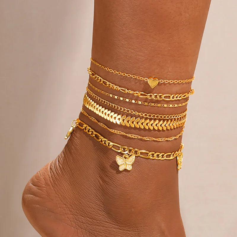7-Piece Bohemian Starfish Shell Anklet Set