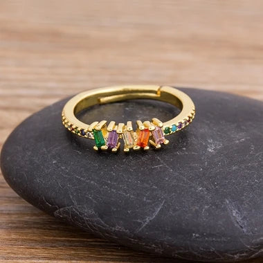 Bohemian Colorful Rainbow Cubic Zirconia Ring for Women & Men