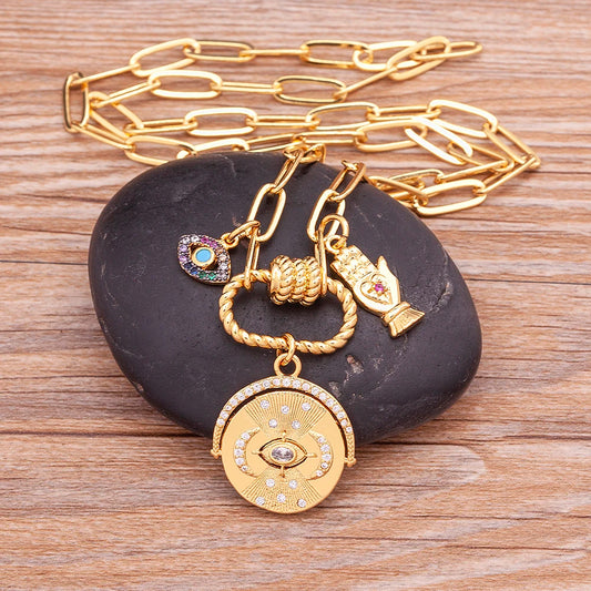 Evil Eye Moon Pendant Necklace