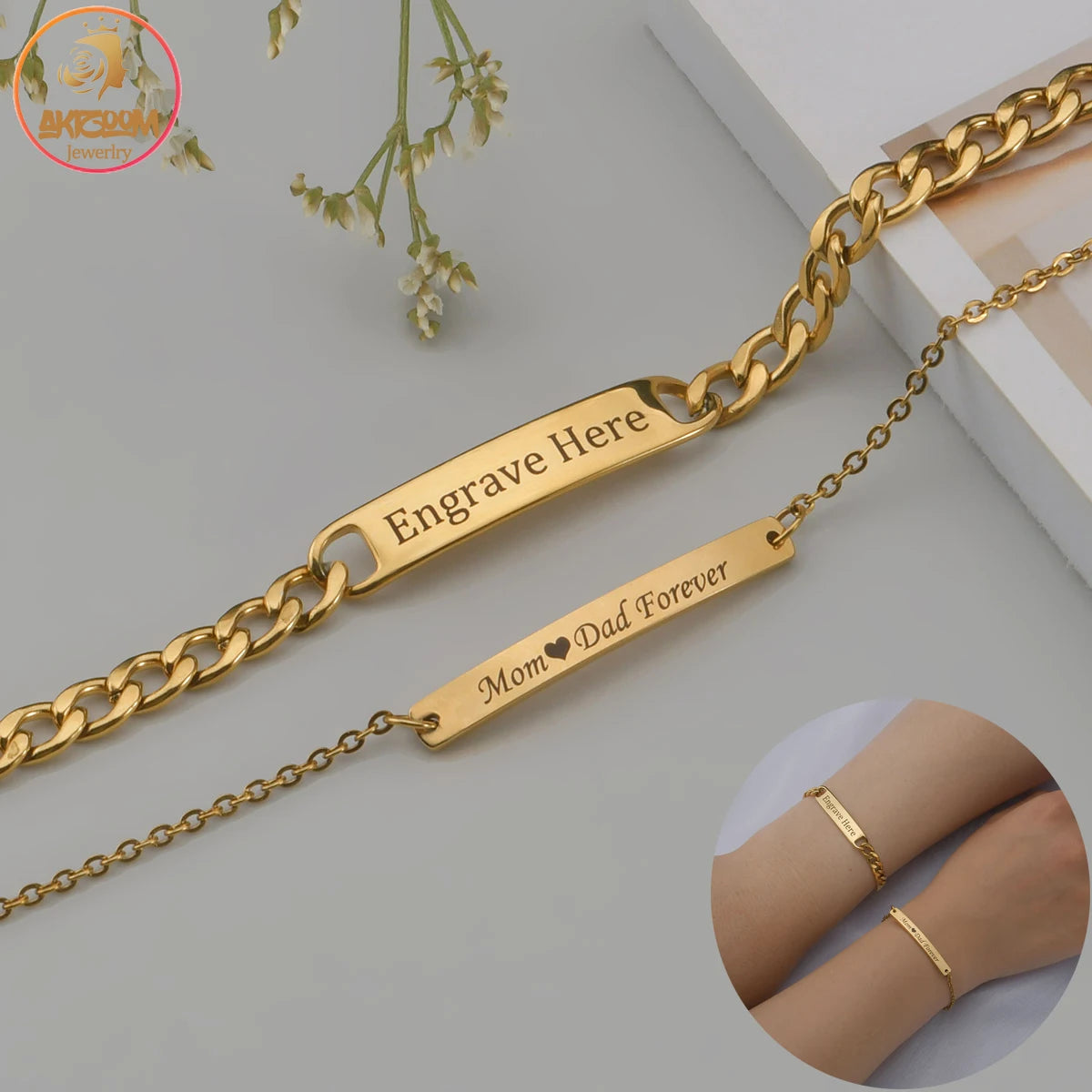 Custom Name Engraved Steel Bracelet