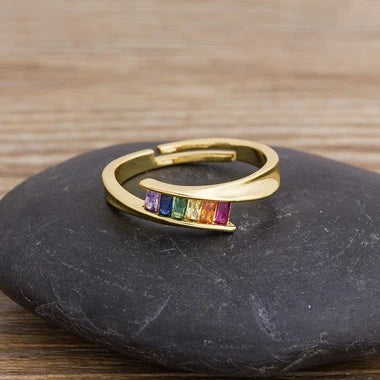Bohemian Colorful Rainbow Cubic Zirconia Ring for Women & Men