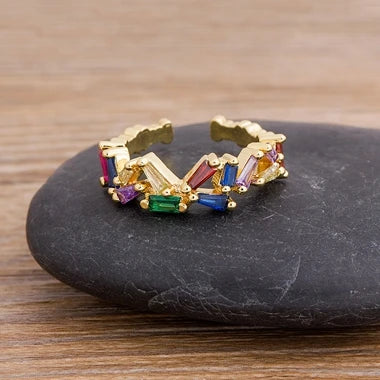 Bohemian Colorful Rainbow Cubic Zirconia Ring for Women & Men