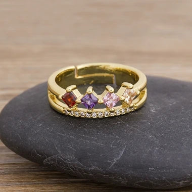 Bohemian Colorful Rainbow Cubic Zirconia Ring for Women & Men