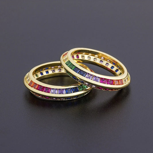 Copper Zircon Rainbow Rings for Women – Gold Wedding & Party Jewelry