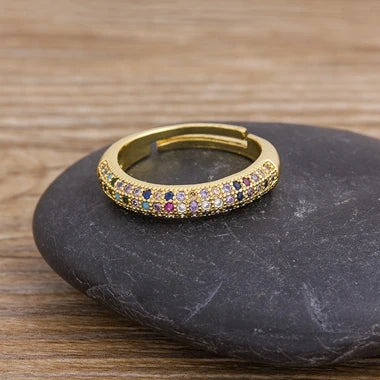 Bohemian Colorful Rainbow Cubic Zirconia Ring for Women & Men