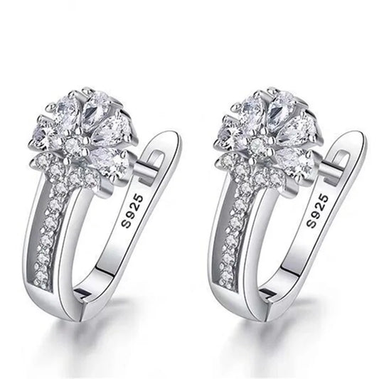 925 Silver Zircon Flower Hoop Earrings
