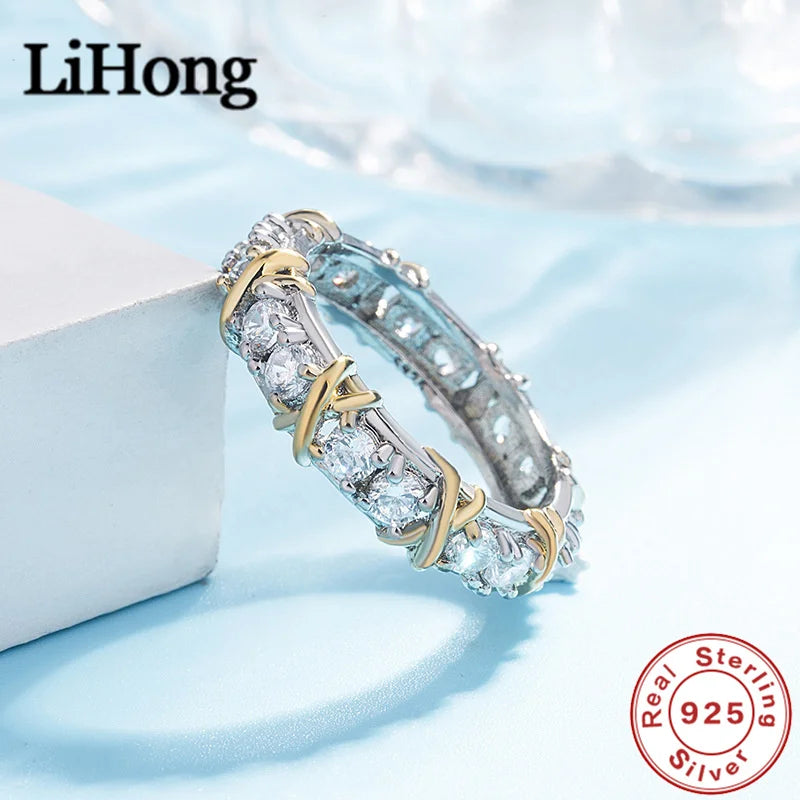 Luxury 925 Sterling Silver Interlaced Zircon Ring