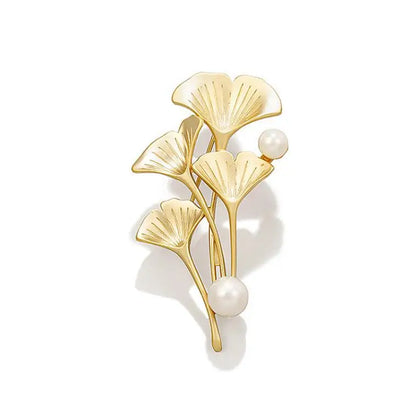 Golden Tulip Pearl Brooch – Rhinestone Pin