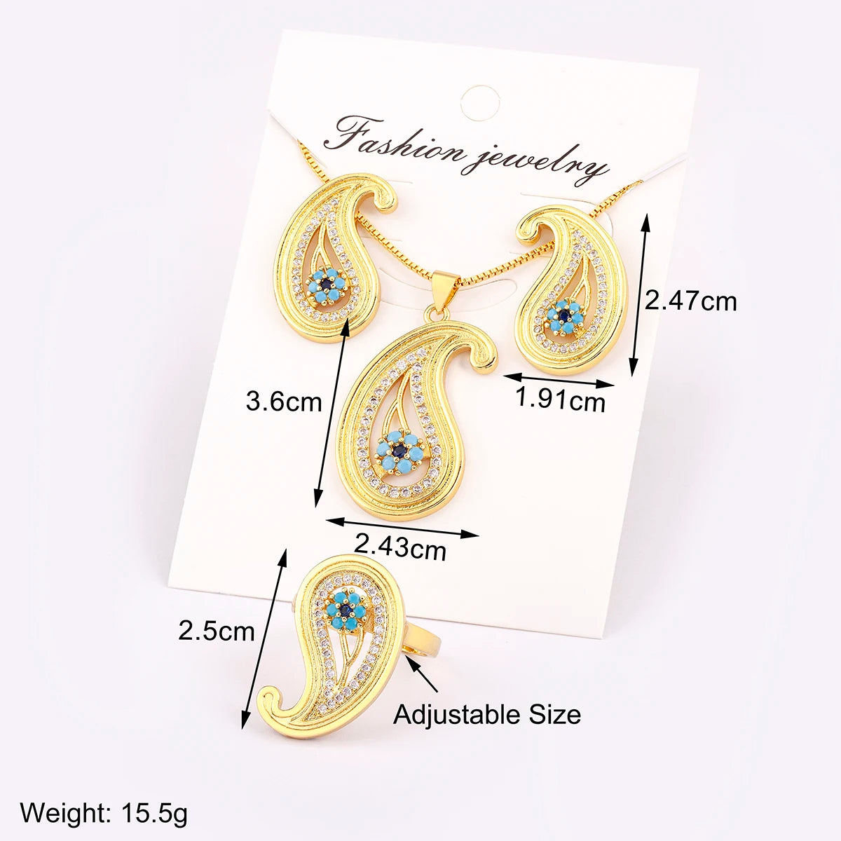 Evil Eye Jewelry Set with Necklace, Earrings & Ring