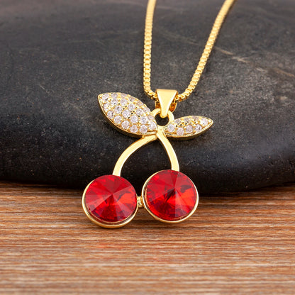 Apple/Grape/Cherry Sparkling Zircon Pendant Necklace