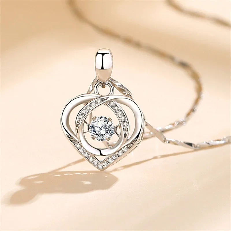 925 Sterling Silver Heart Necklace & Bracelet Set for Women
