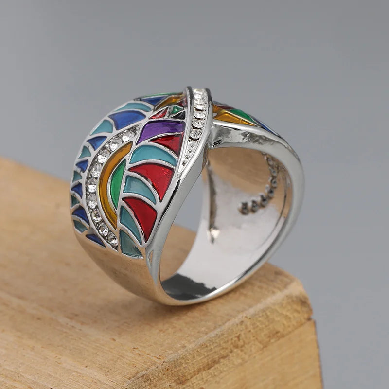 Silver Enamel Cross Ring for Women Creative Handmade