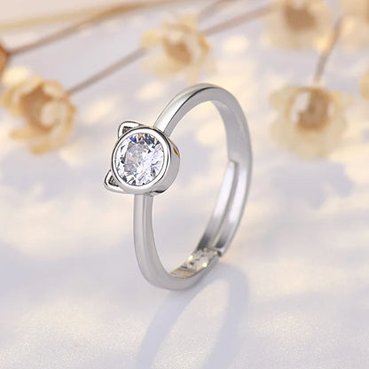 925 Sterling Silver AAA Zircon Adjustable Ring for Women