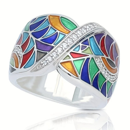 Silver Enamel Cross Ring for Women Creative Handmade