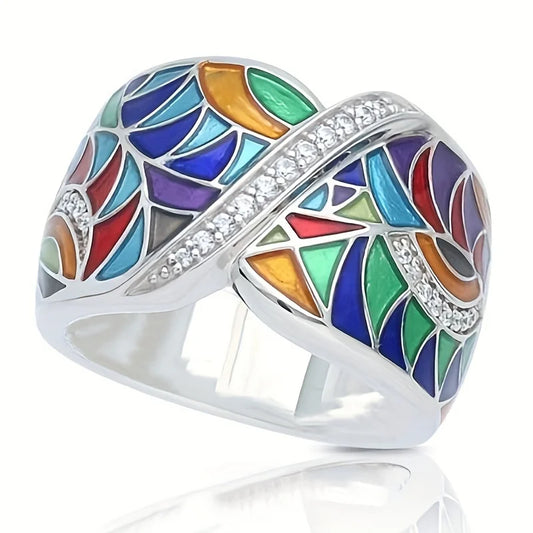 Silver Enamel Cross Ring for Women Creative Handmade