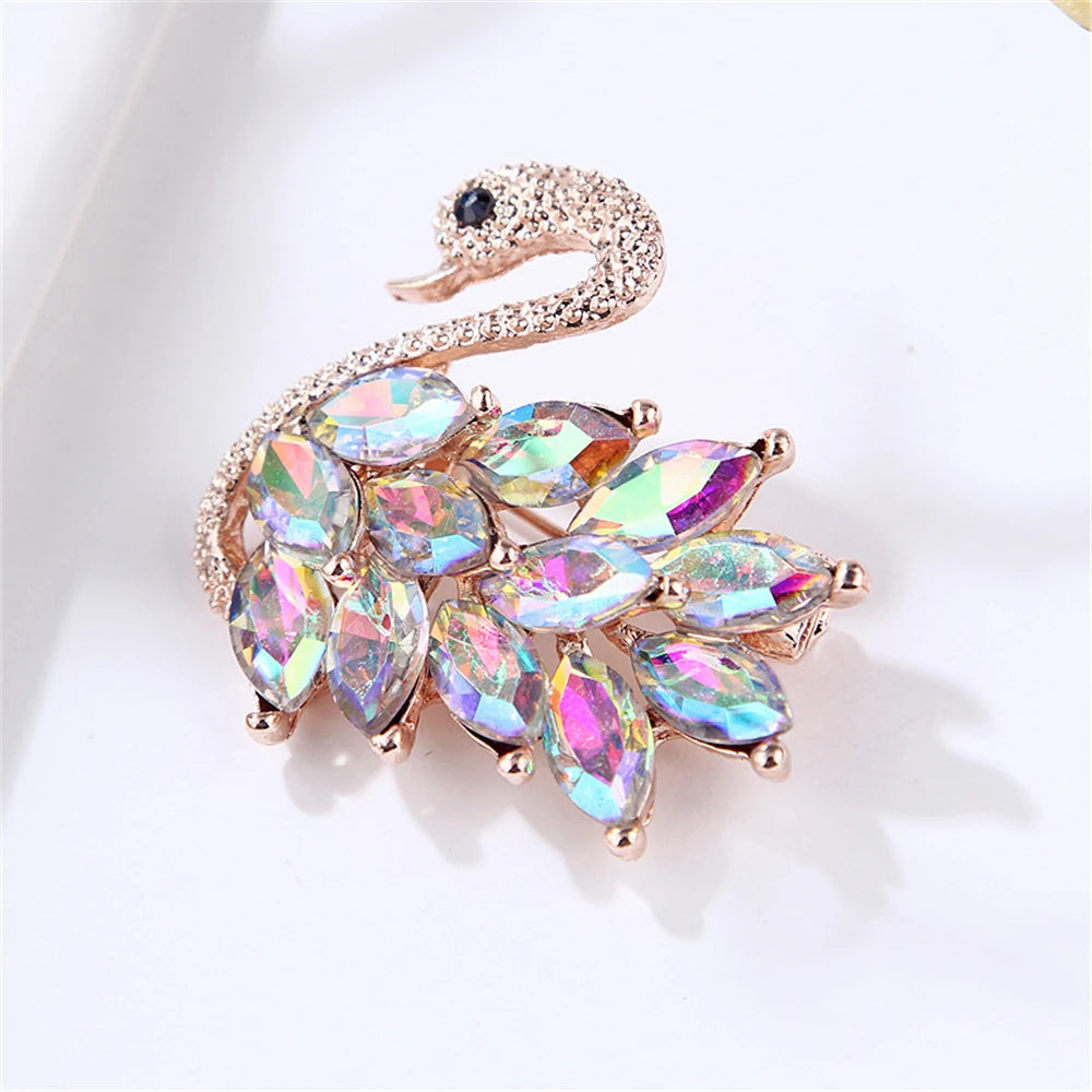 Rhinestone Swan Brooch Pin