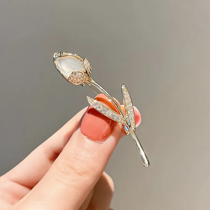 Golden Tulip Pearl Brooch – Rhinestone Pin