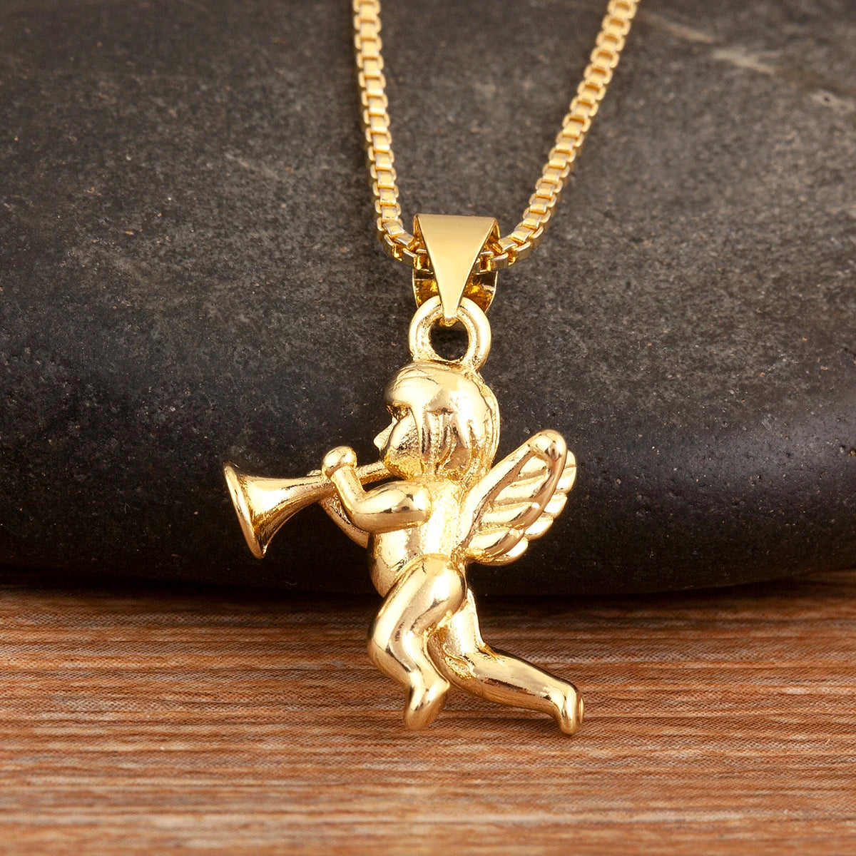 Retro Angel Blowing Trumpet Pendant Necklace for Women & Men