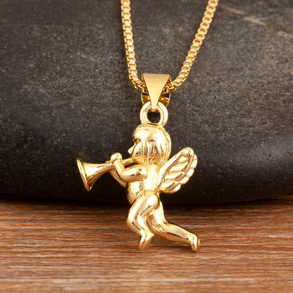 Retro Angel Blowing Trumpet Pendant Necklace for Women & Men