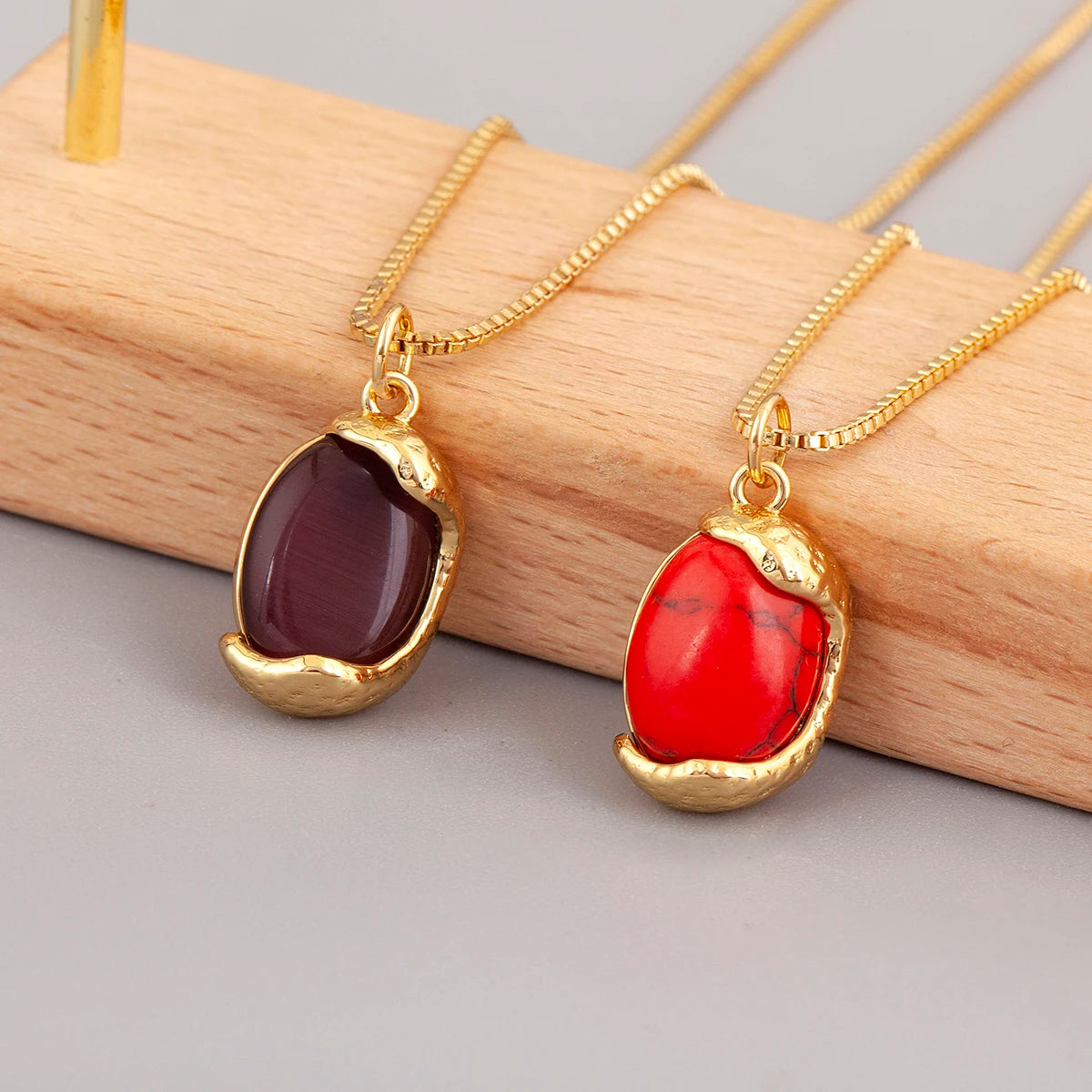Copper Inlaid Stone Pendant Necklace