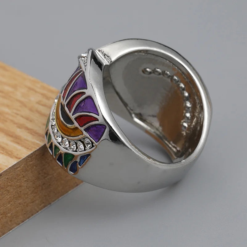 Silver Enamel Cross Ring for Women Creative Handmade