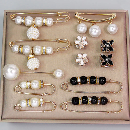 12pcs Pearl Waist Pin Set – Anti-Slip Metal Brooch