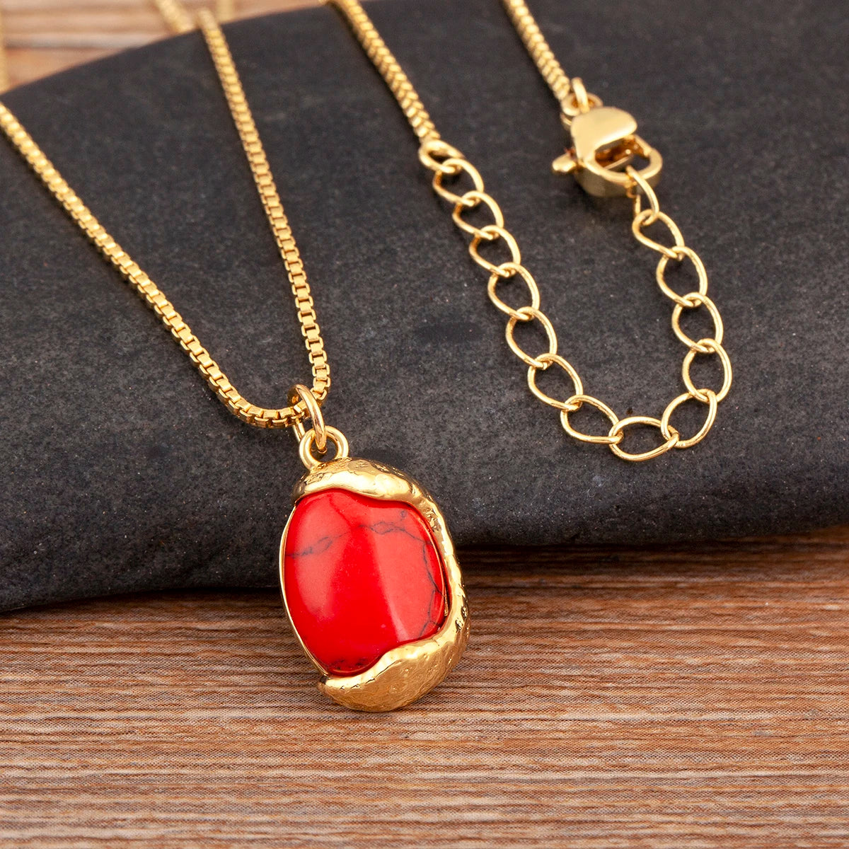 Copper Inlaid Stone Pendant Necklace