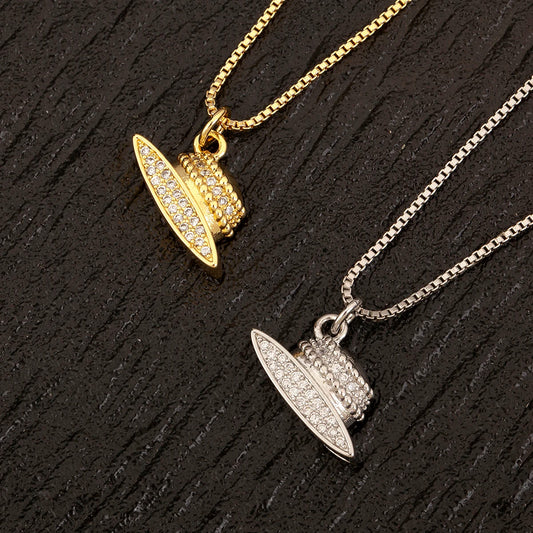 Trendy Hat Shape Pave Shiny Crystal Zircon Pendant Necklace for Women & Men
