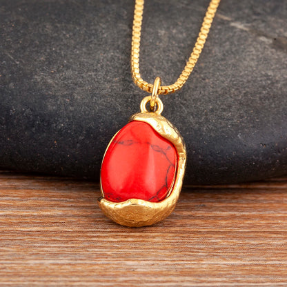 Copper Inlaid Stone Pendant Necklace