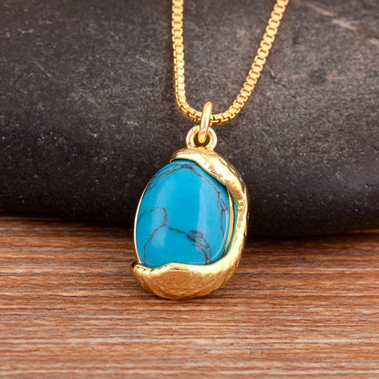 Copper Inlaid Stone Pendant Necklace