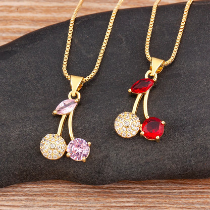 Apple/Grape/Cherry Sparkling Zircon Pendant Necklace