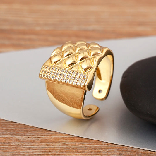 Adjustable Copper CZ Geometric Ring for Men & Women