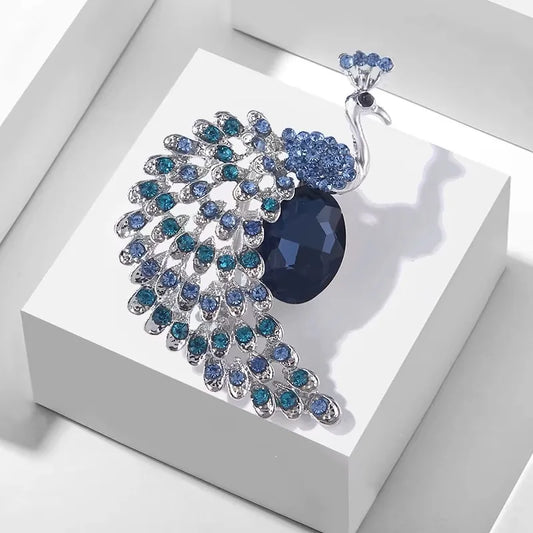 Rhinestone Peacock Brooch Pin