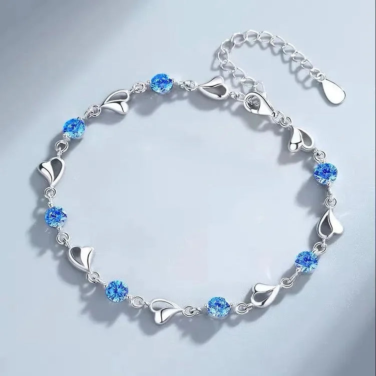 925 Sterling Silver Heart Necklace & Bracelet Set for Women