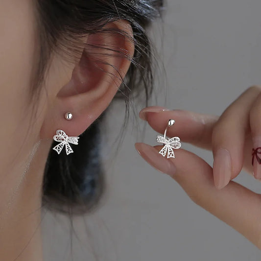 925 Silver Bow Heart Stud Earrings