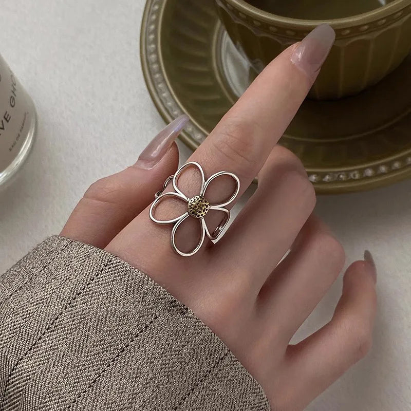 925 Silver Big Flower Ring