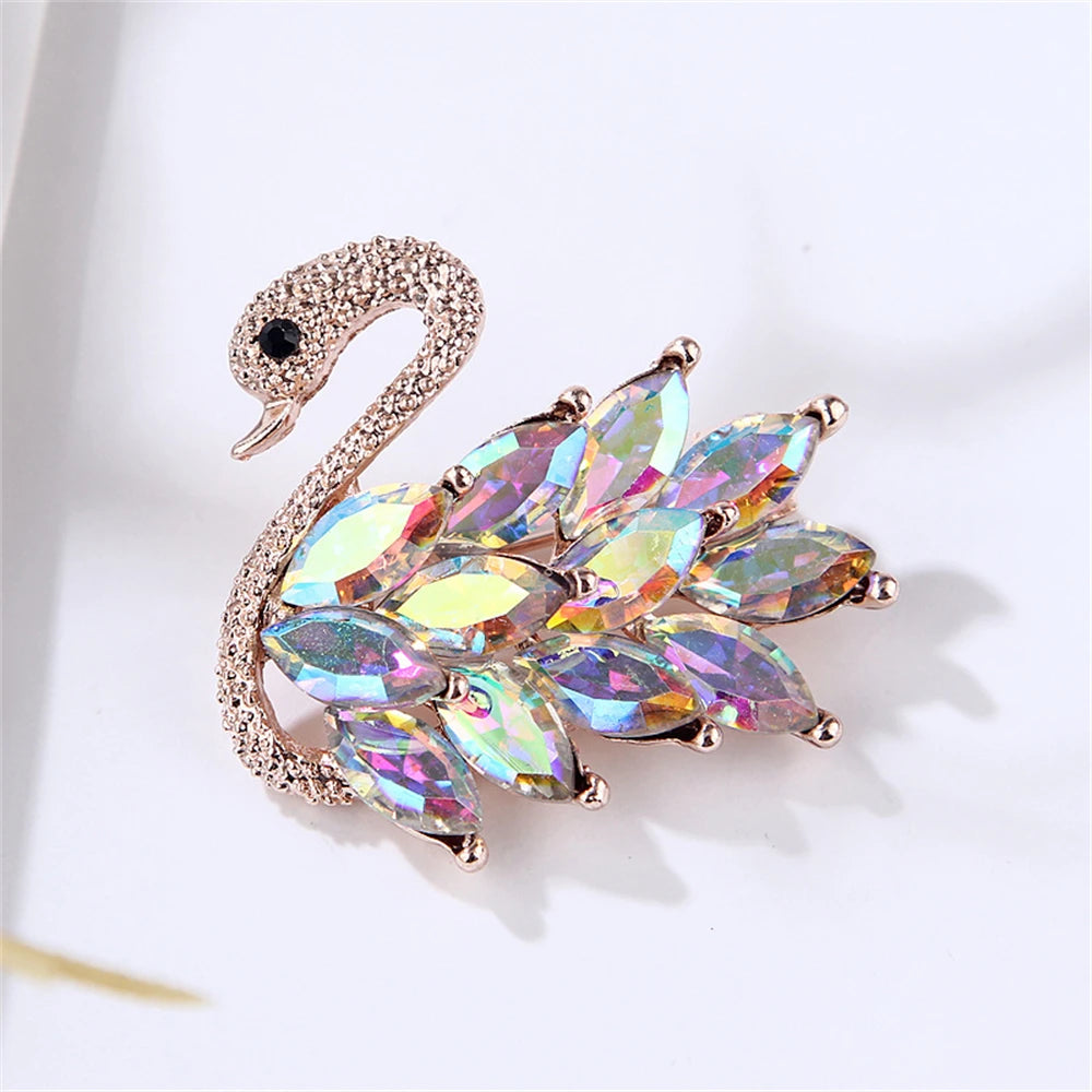 Rhinestone Swan Brooch Pin
