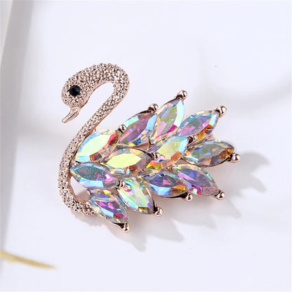 Rhinestone Swan Brooch Pin