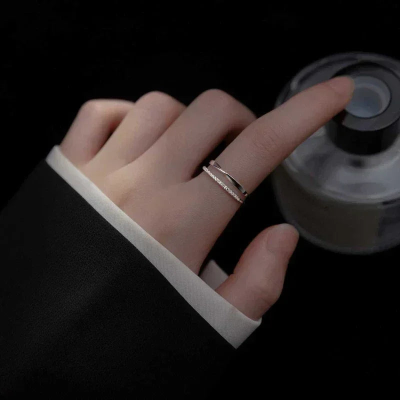 Original 925 Sterling Silver Double Lines Ring for Women